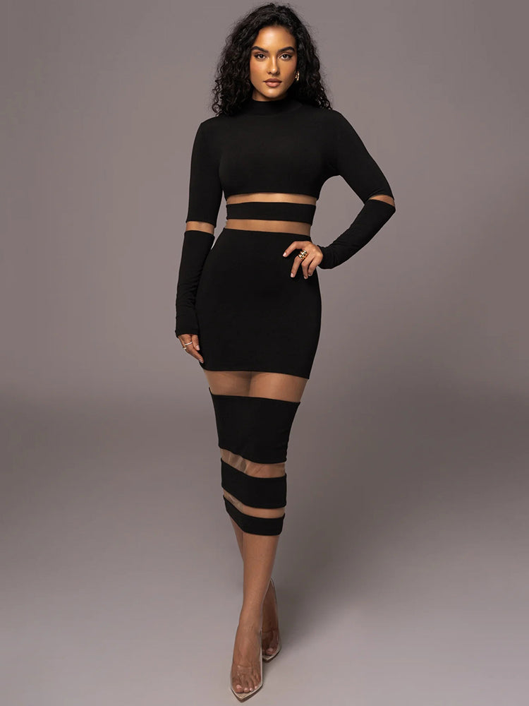 Phyllis Patchwork Bodycon Sexy Midi Dress