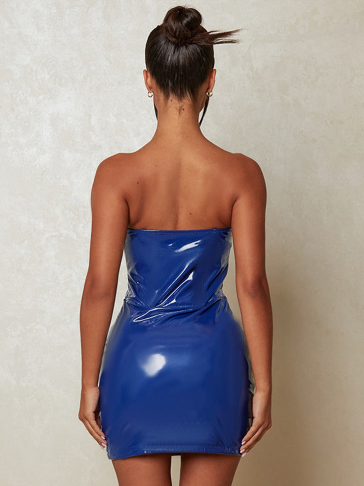 Pamela Off-shoulder Strapless Pu Leather Dress