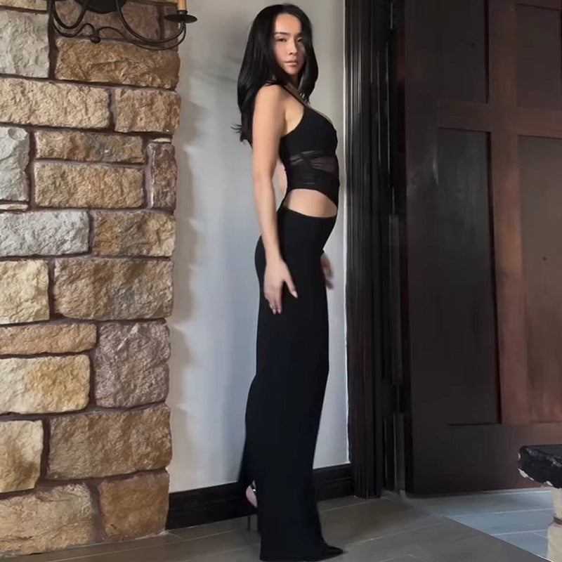 Jean Sheer Mesh Backless Sexy Maxi Dress