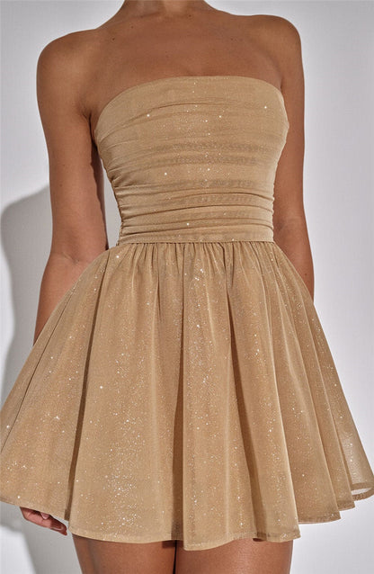 Erika Mesh Strapless Sparkle Sexy Mini Dress