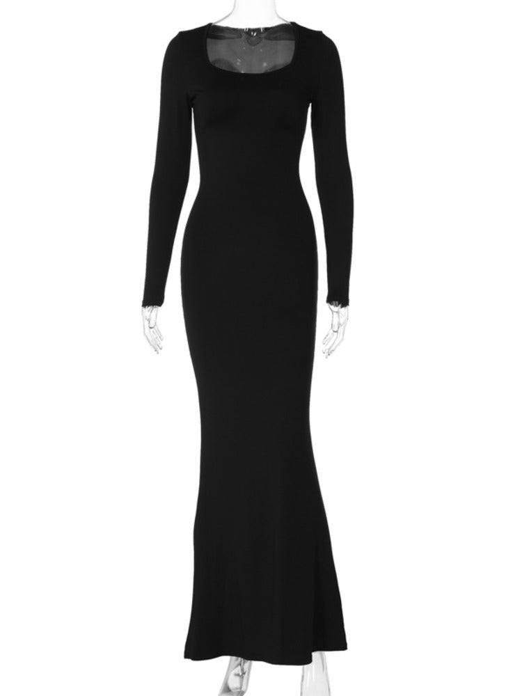 Gina Black Lace-up Long Sleeve Maxi Dress