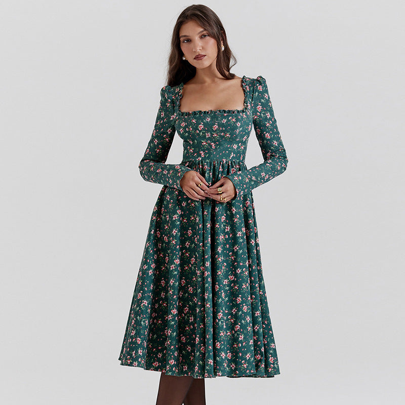 Claire Floral Print Long Sleeve Midi Dress