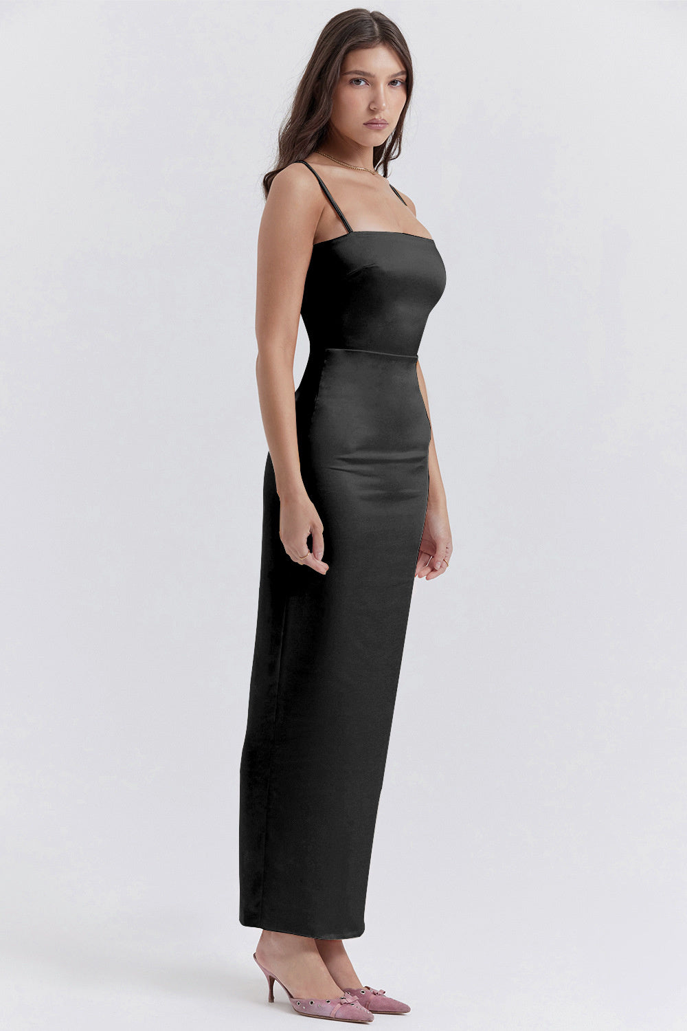 Melanie Thickened Satin Fabric Spaghetti Dress