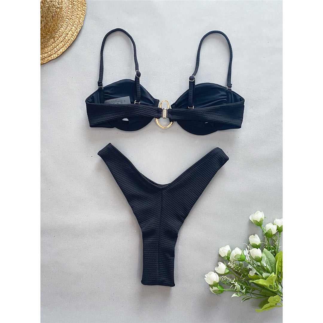 Bertha Sexy Metal Ring Wrinkled Underwired Bikini