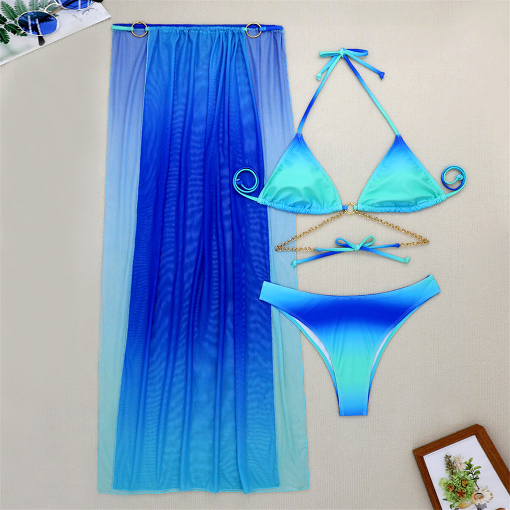 Yvonne Sexy With Cover Up Gradient Halter Bikini