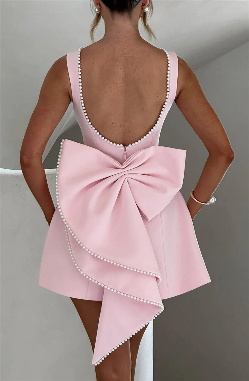 Chantal Pearl Bow Backless Sexy Mini Dress