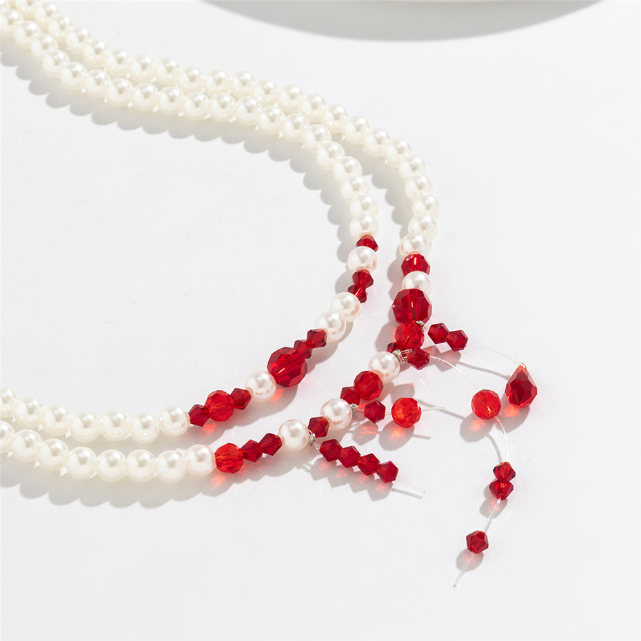 Marilyn Vintage Red Blood Pearl Chain Necklace