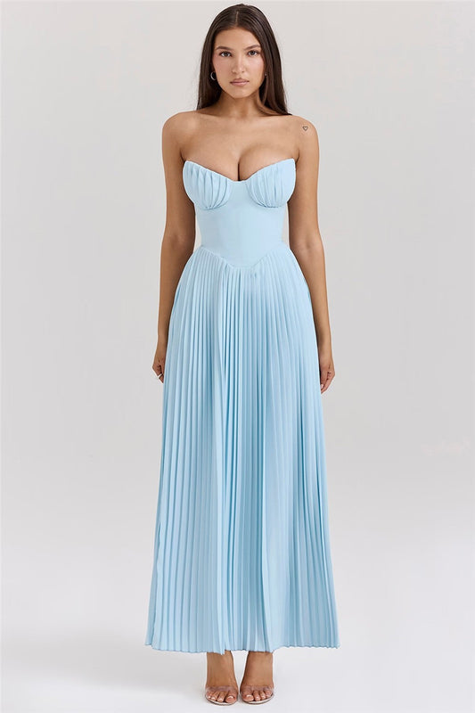 Aimee Off-shoulder Backless Pleated Maxi Dress