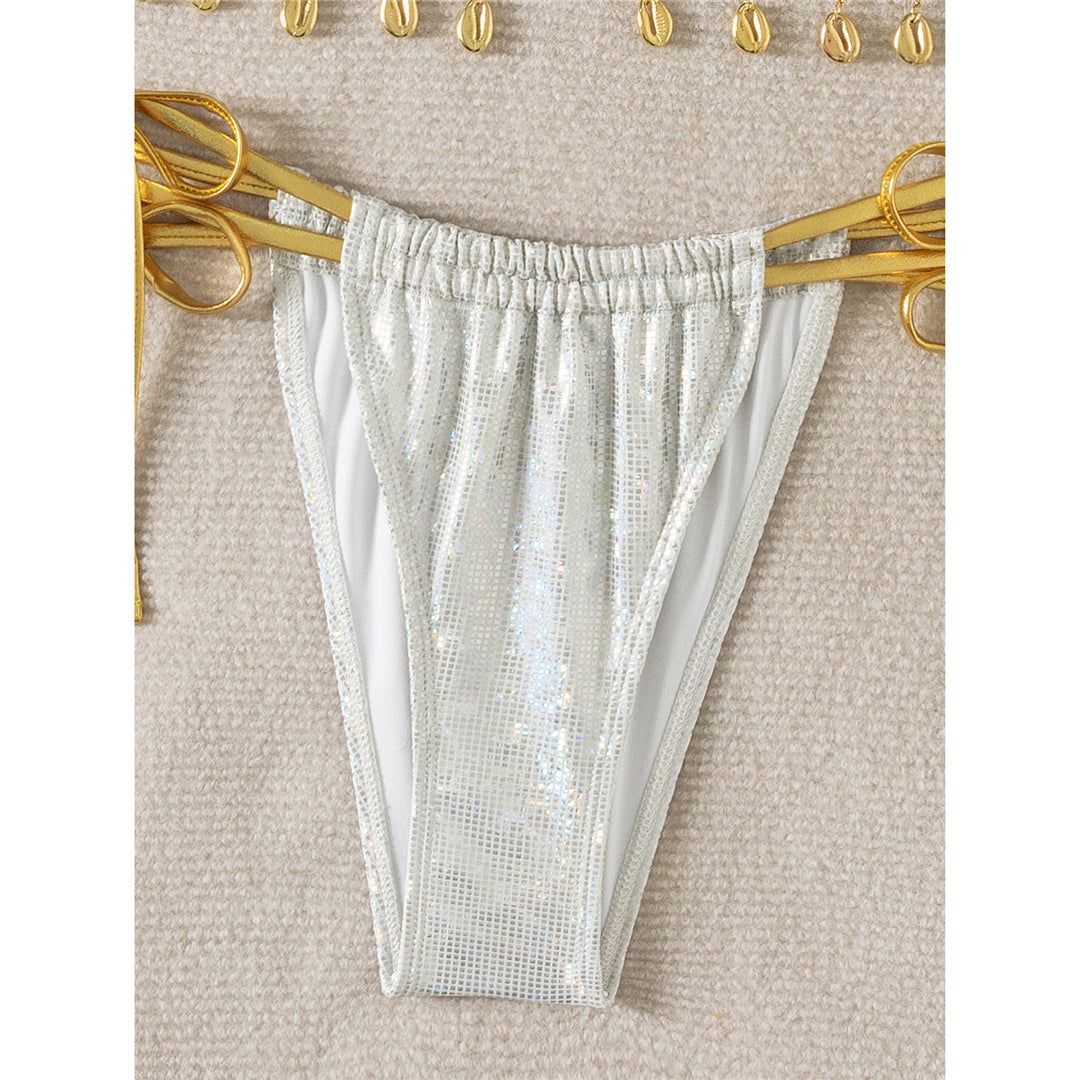 Regina Shiny Sequins Halter High Leg Cut Bikini