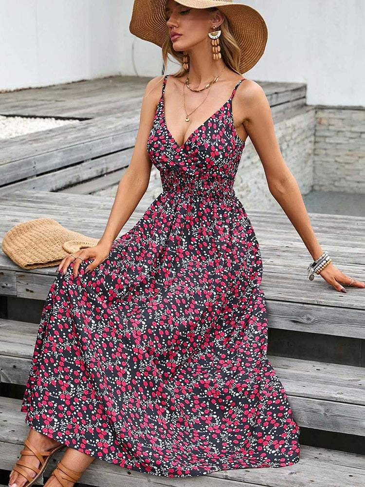 Floral Casual Backless Long Dress