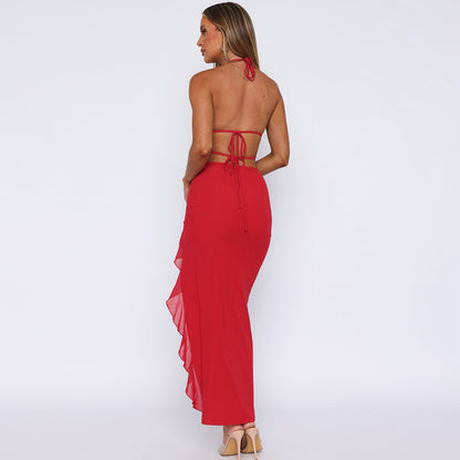 Karen V-neck Backless Sleeveless Patchwork Maxi Dress