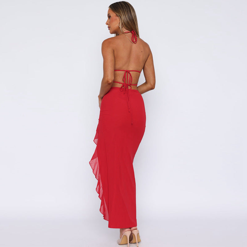 Karen V-neck Backless Sleeveless Patchwork Maxi Dress