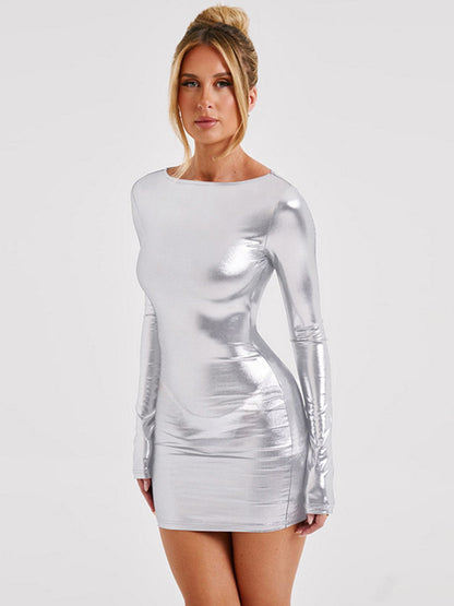 Marilyn Shiny Long Sleeve Skinny Mini Dress