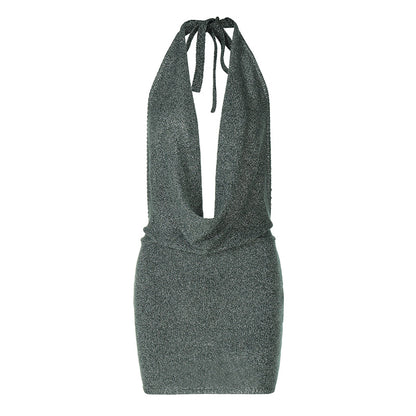 Ruth Halter Deep V Neck Sexy Mini Dress