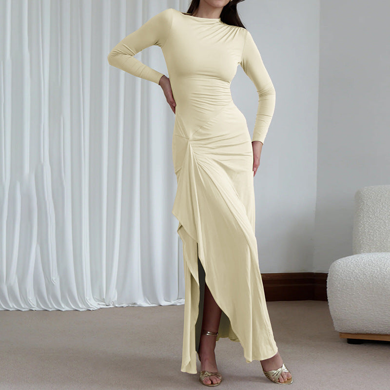 Aimee Sexy Long Sleeve Lace-up Thigh Spilt Maxi Dress