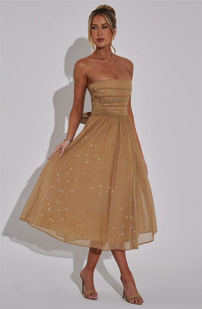 Holly Woman Off-shoulder Backless Bow Sexy Maxi Dress