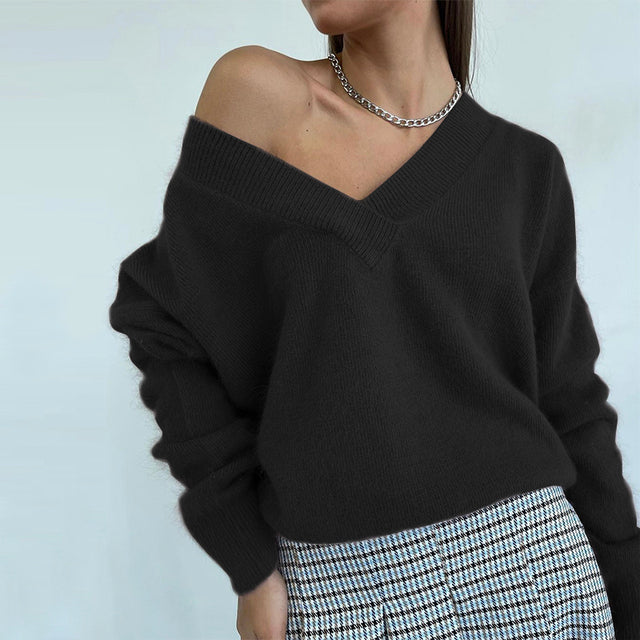 Doris Soft V-neck Loose Knitted Woman Sweater