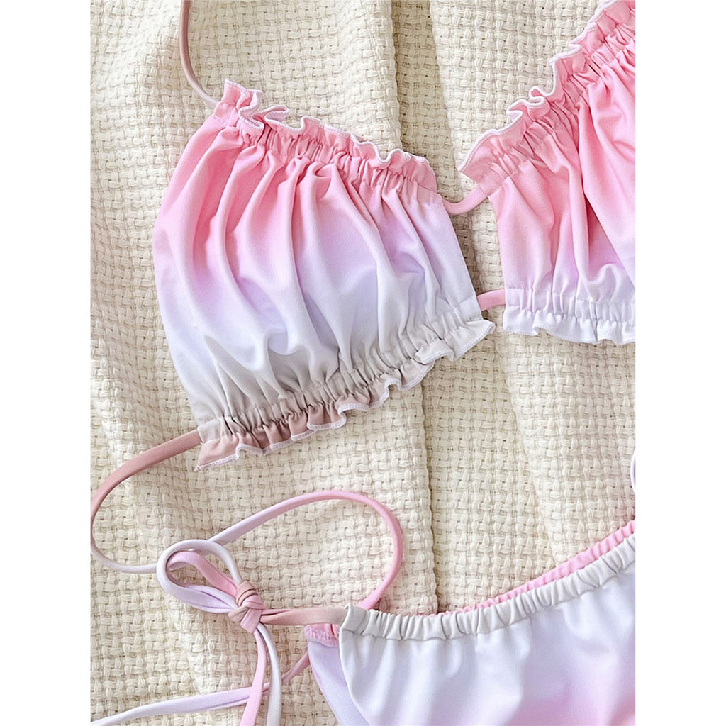 Karen Ruffled Frilled Gradient Halter Bikini