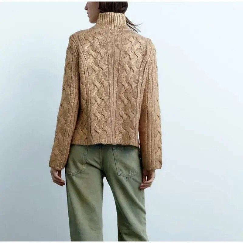 Regina Turtleneck Shiny Gold Ribbed Women Sweater