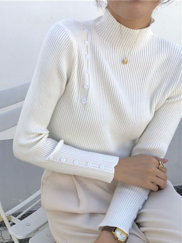 Laurie Long Sleeve Button Turtleneck Woman Sweater