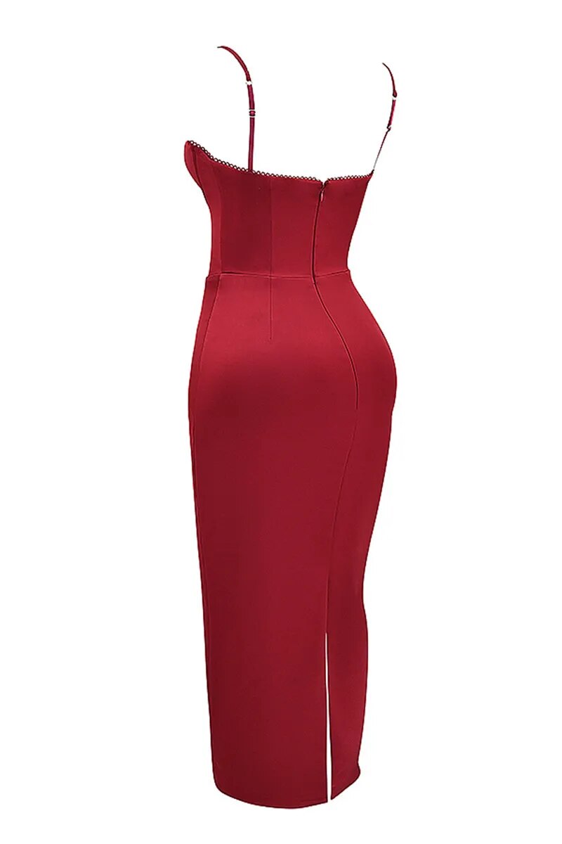 Joanna Satin Spaghetti Strap Backless Bodycon Maxi Dress