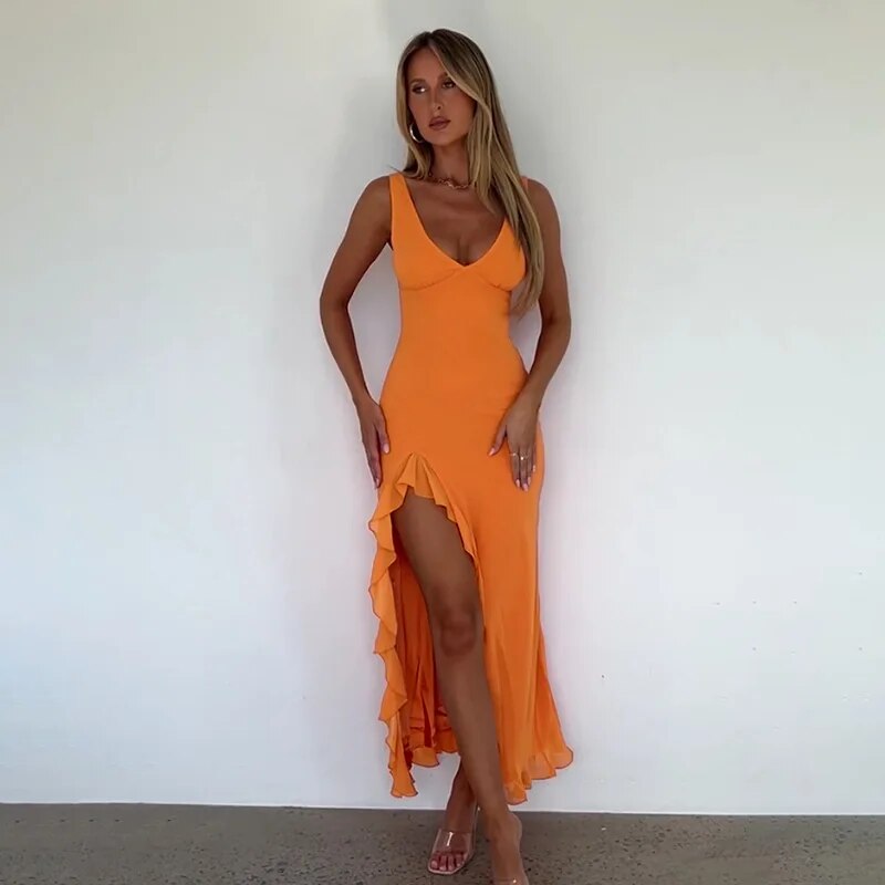Sophie Sleeveless Ruffles Sexy Long Dress