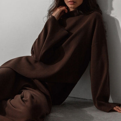 Miranda Women Irregular Turtleneck Sweater High Waist Leg Pant Suit