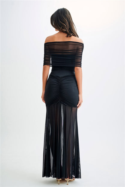 Pamela Mesh Strapless Off-shoulder Sexy Ruffled Mini Dress