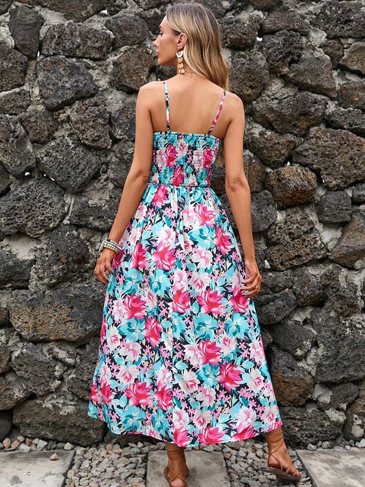 Floral Casual Backless Long Dress
