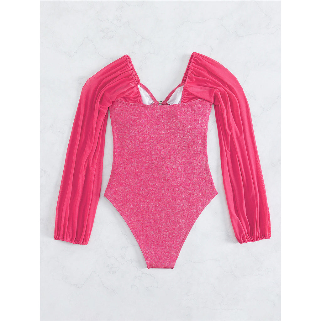 Jane Tummy Cut Out Glitter Sparkling Long Sleeve One Piece Swimsuit