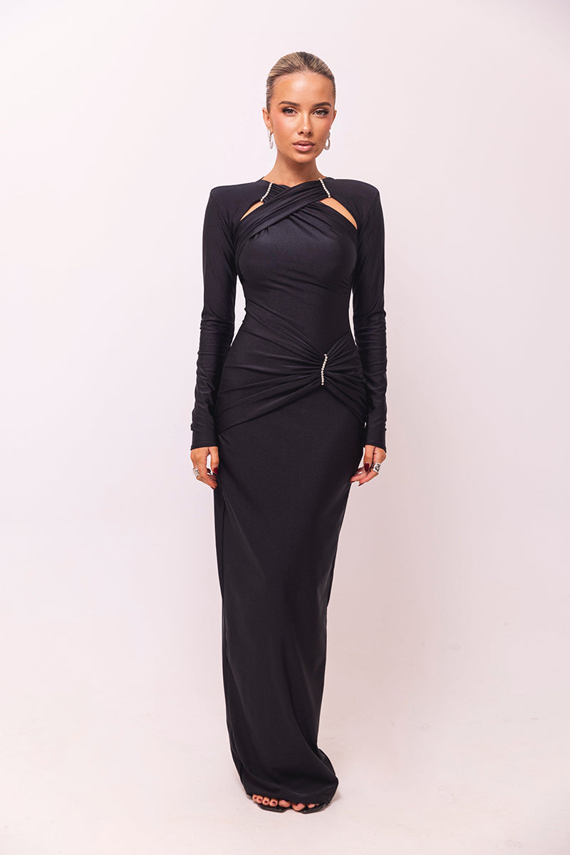 Rose Hollow Out Long Sleeve Sexy Maxi Dress