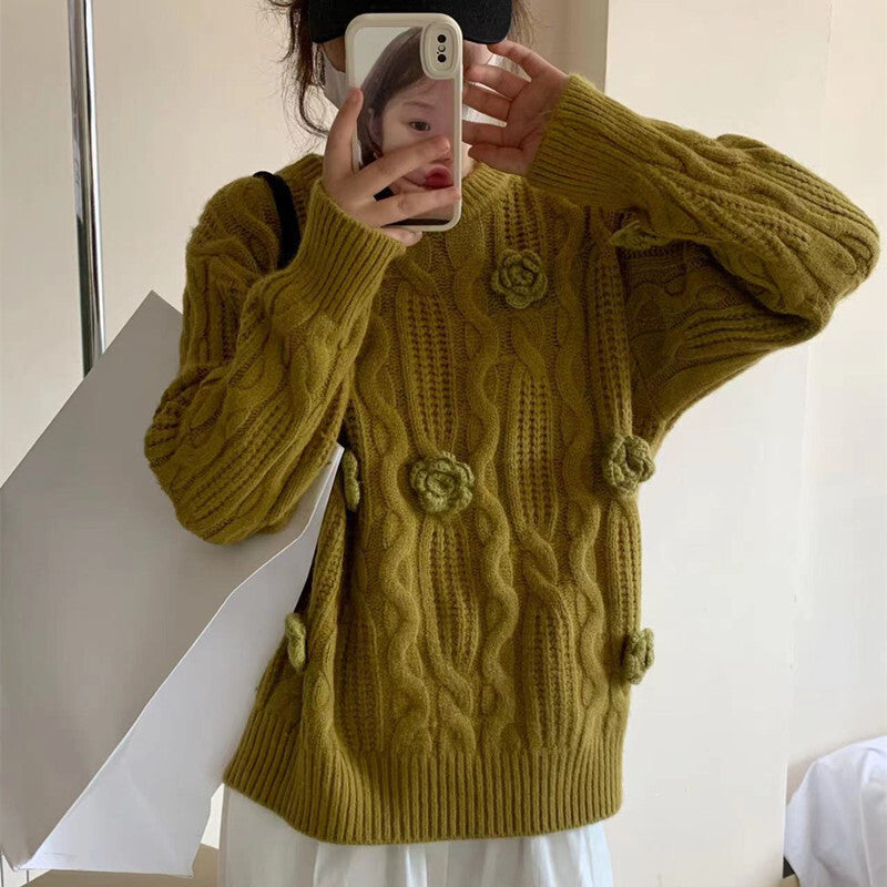 Annette 3D Embroidered Rose Hook Flower Sweater