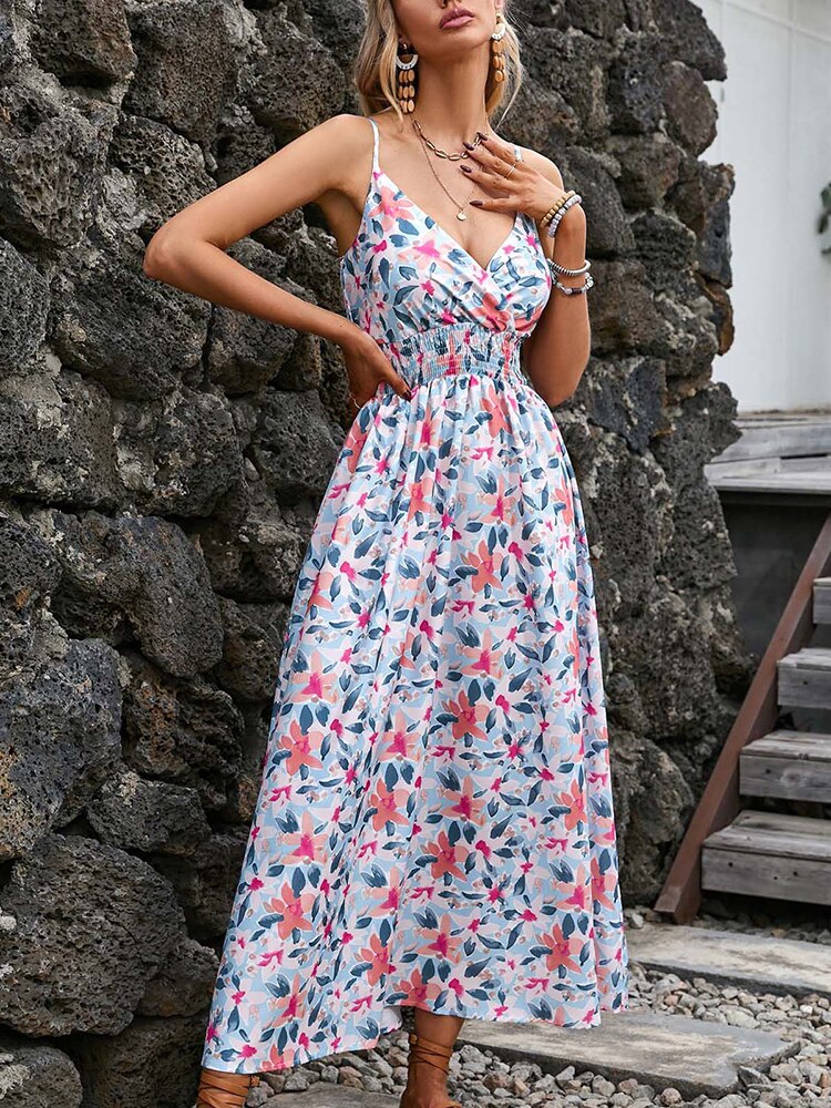Floral Casual Backless Long Dress