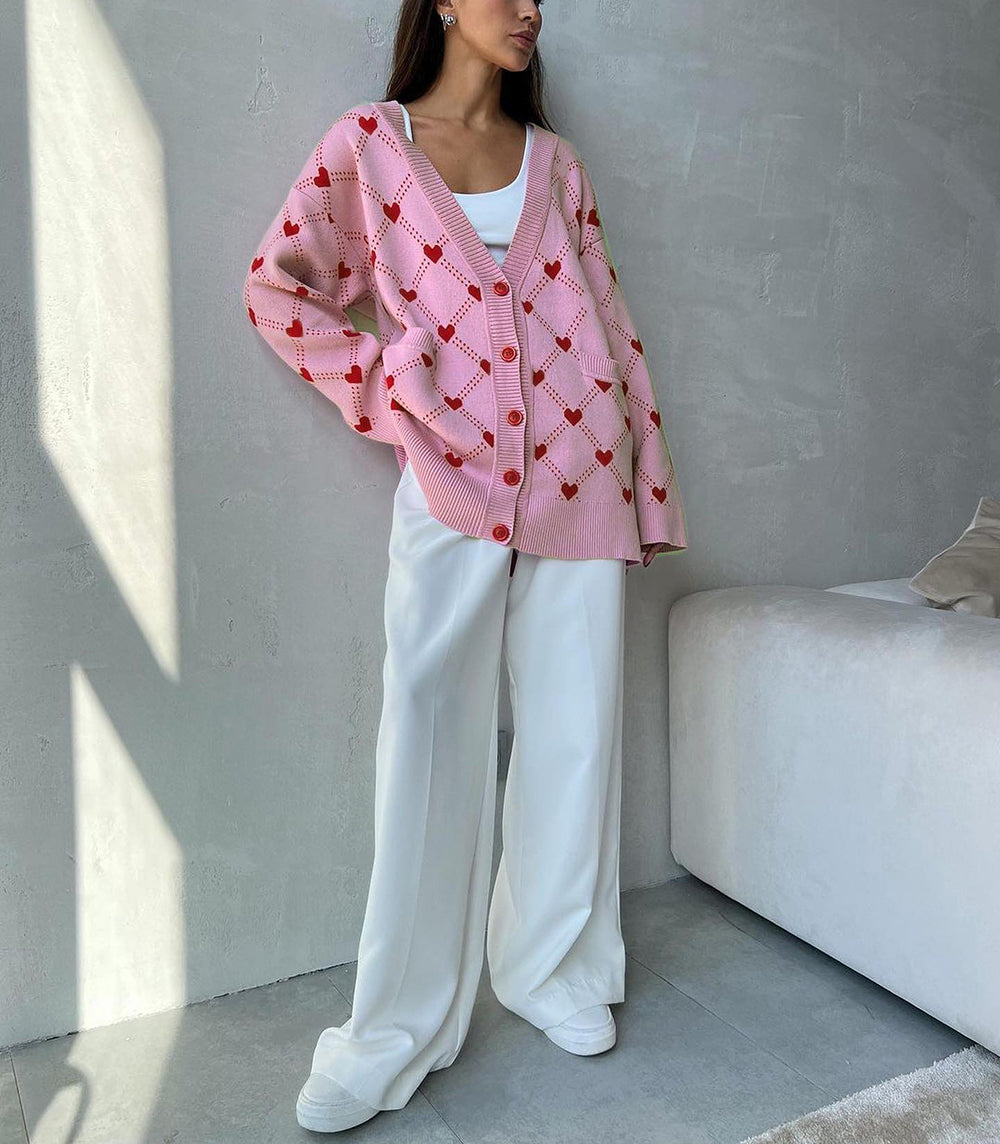 Sophie Hearts Print Oversize Women Cardigan