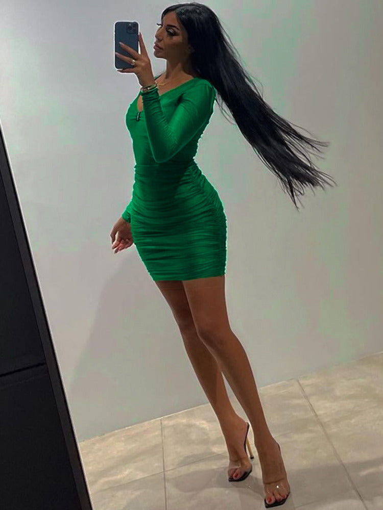 Lori Green V Neck Long Sleeve Sexy Mini Dress