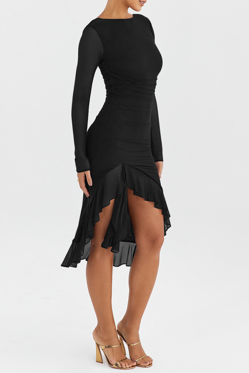 Jamie Ruffle Ruched Midi Dress