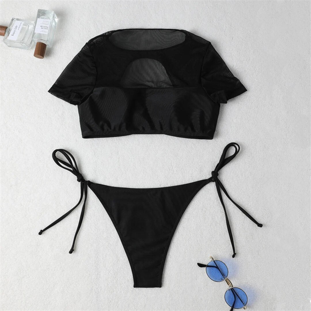 Leah Sexy Cut Out Short Sleeve Bikini