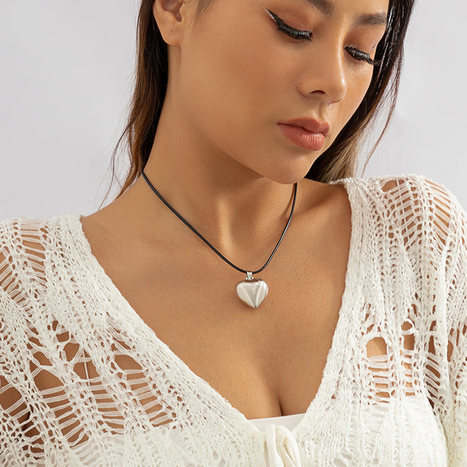 Connie Velvet Big Heart Pendant Choker Necklace