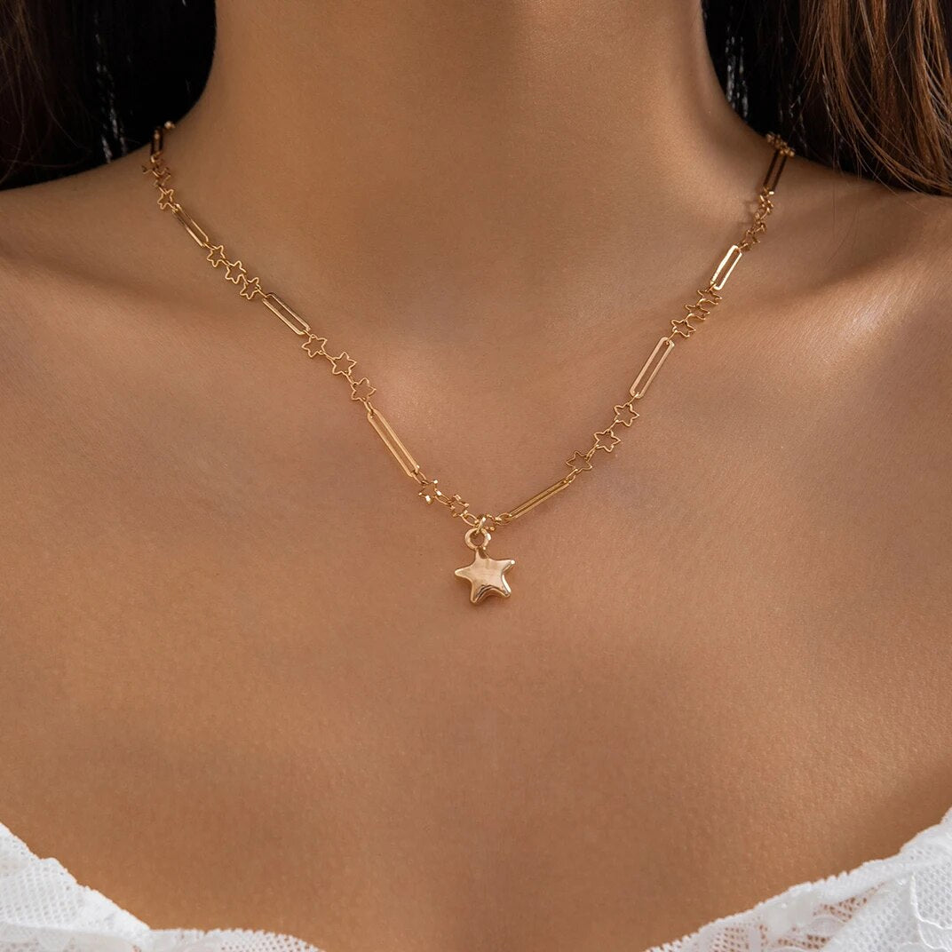 Aria Vintage Simple Love Star Pendant Choker Necklace