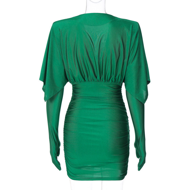 Hannah Deep V Neck Long Sleeve Mini Dress