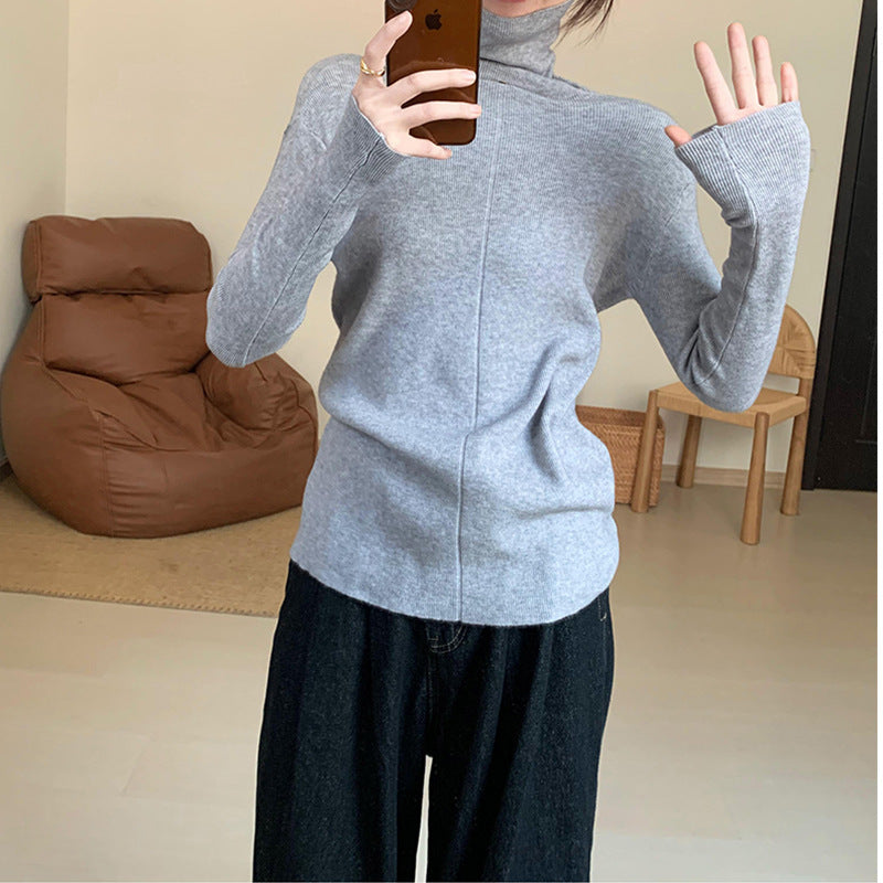 Natalie High Neck Solid Slim Fit Knitted Woman Sweater