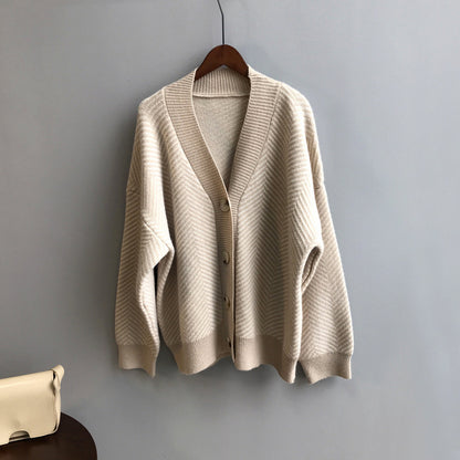 Lillian V-Neck Striped Loose-Fitting Women Cardigan