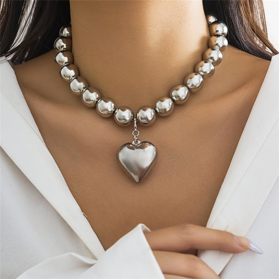 Paris Big Love Heart Pendant Choker Necklace