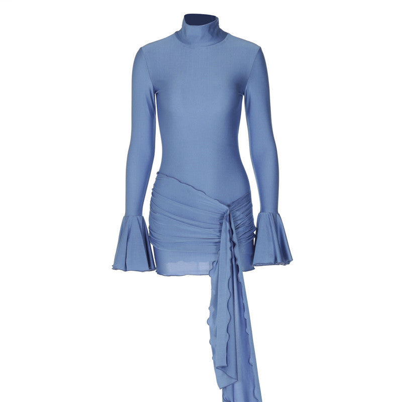Sue Woman Flare Long Sleeve Draped Sexy Mini Dress