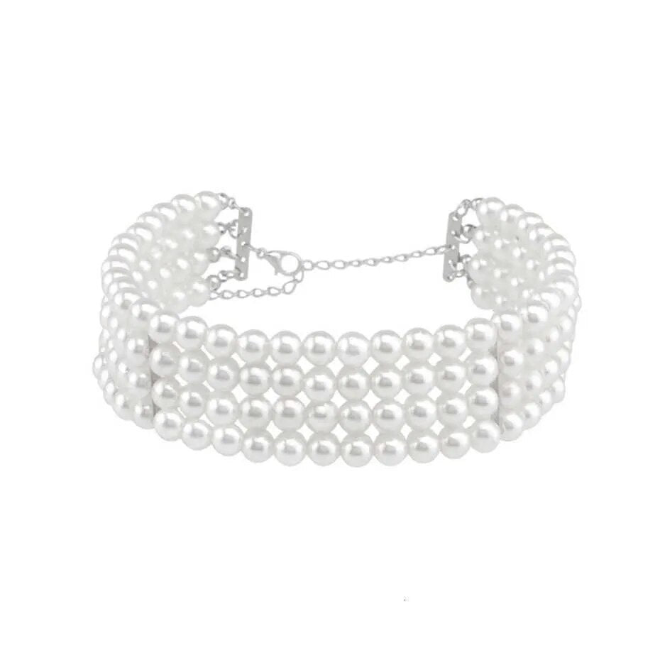 Krystal Multilayer White Pearl Choker Necklace