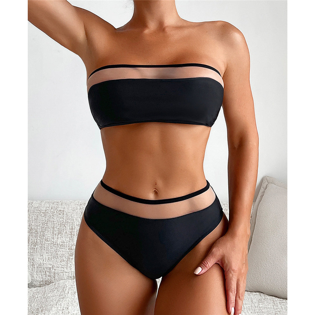 Sharon Splicing Mesh Sheer Mid Waist Bikini