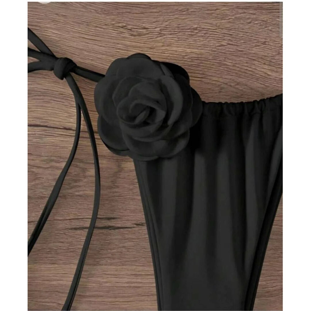 Janet Sexy 3D Flowers Halter Strappy Bikini