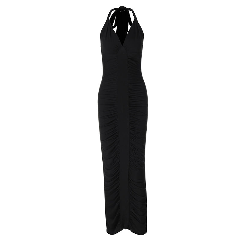 Wendy Halter Deep V Neck Sexy Maxi Dress