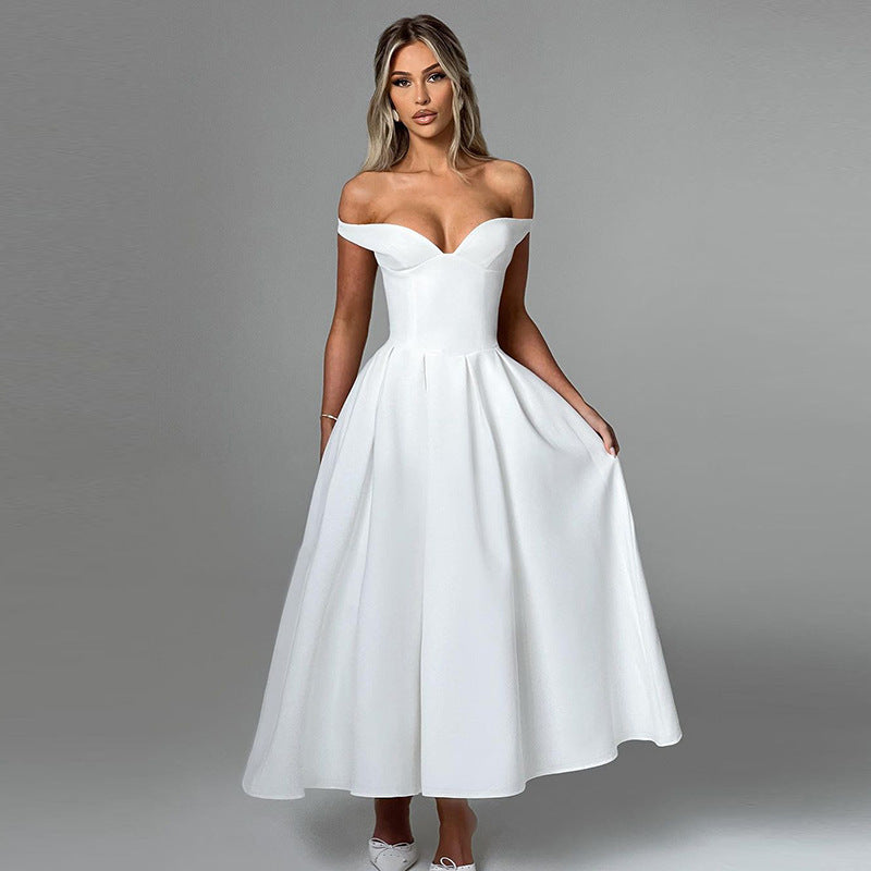 Audrey Off-shoulder Backless Pleated Maxi Dress