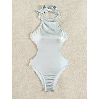 Paris Cut Out PU Faux Leather Backless Monokini